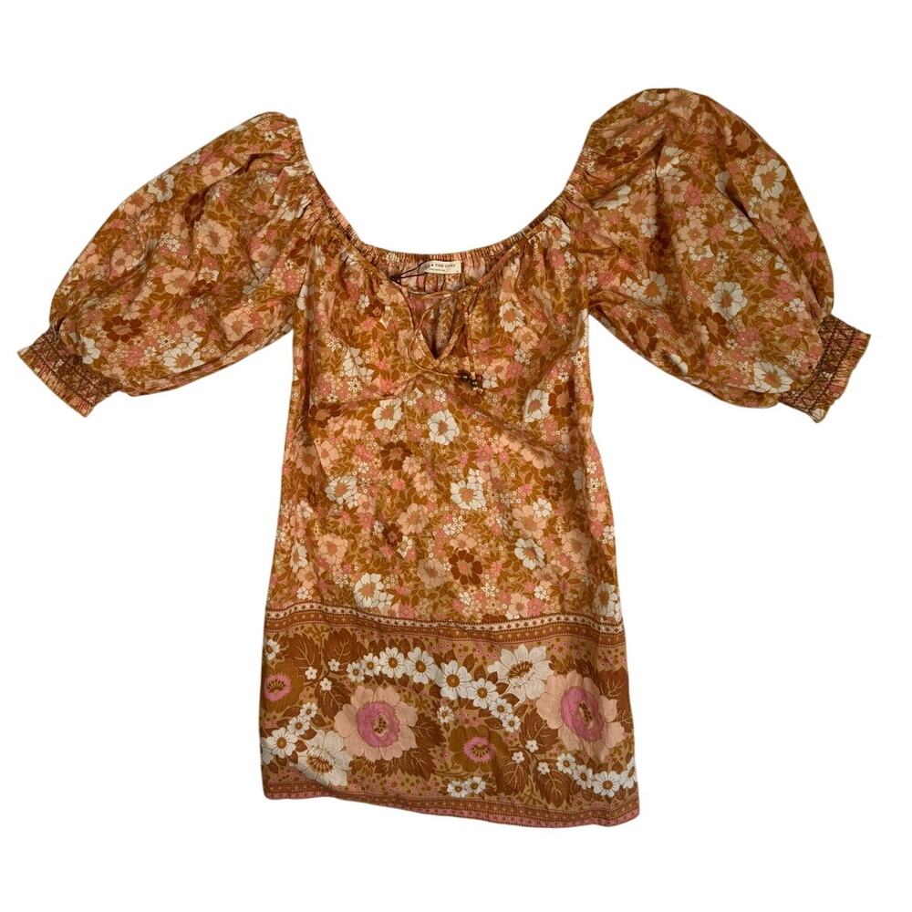 Spell and the Gypsy Boho Cottage Floral Dress Anne Tunic Peach Orange Small